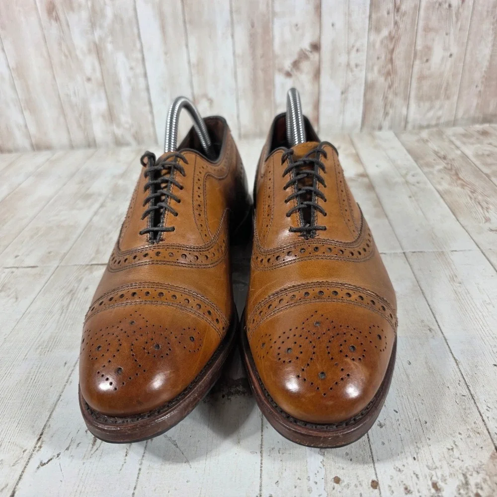Brooks Brothers Mens Tan Leather Brogue Cap Toe Oxford Shoes‎ 8 D Made in USA